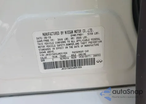 2020 Infiniti Q50 Luxe Awd z USA, uszkodzony, nr VIN JN1EV7AR2LM251924